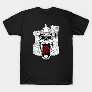 Broskull Logo V.2  White Castle with Red Letters T-Shirt